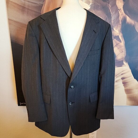 Johnny Carson Vintage Poly Wool Blend Grey Sport Coat Blazer Mens 44 Reg Union - Picture 1 of 11